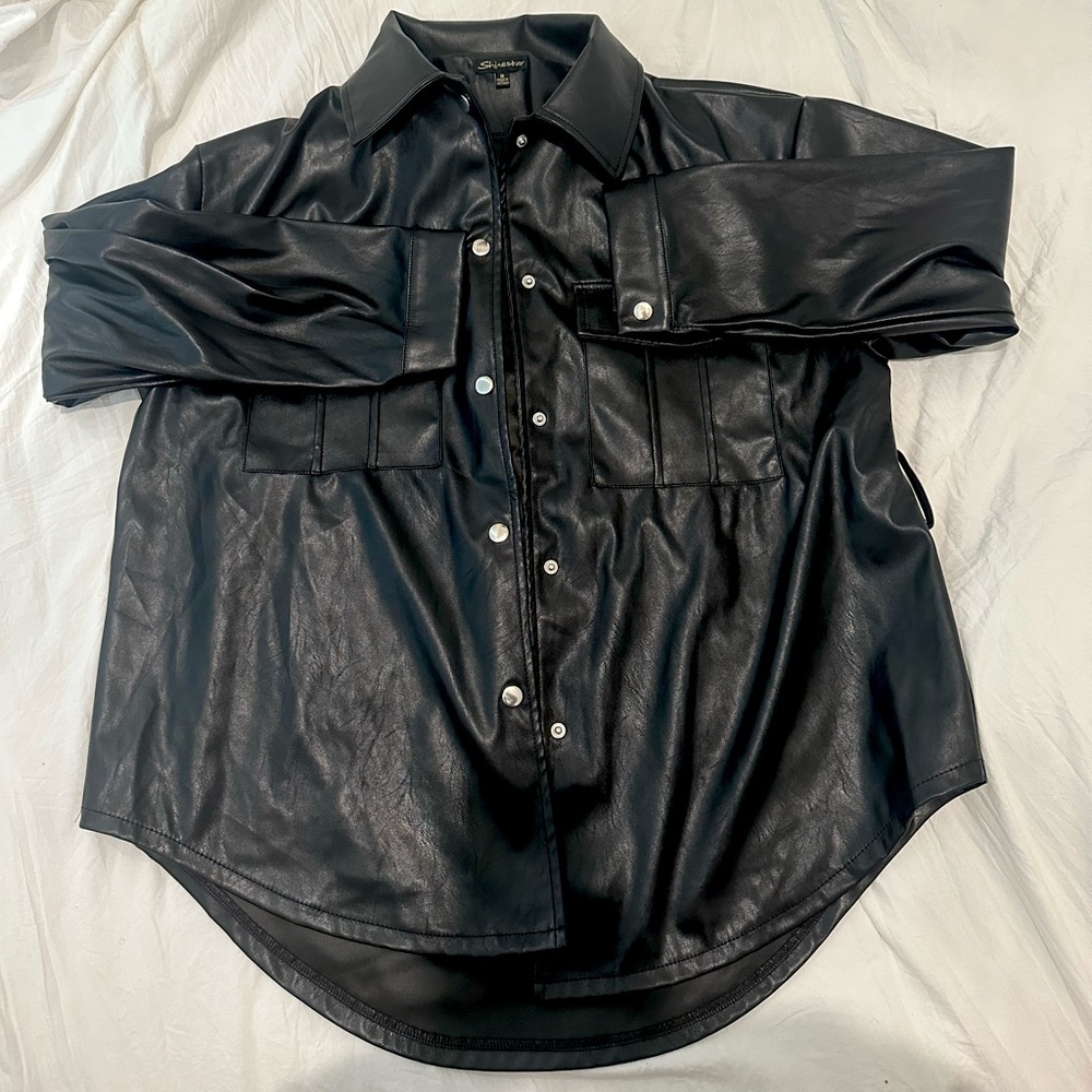 Over-sided black leather jack!